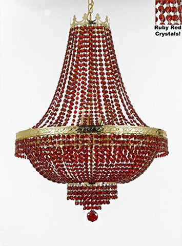 French Empire Crystal Chandelier Lighting - Dressed With Ruby Red Color Crystals Great For A Dining Room Entryway Foyer Living Room H30" X W24" - A500-B81/Cg/870/9