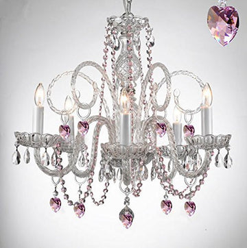 Empress Crystal (Tm) Chandelier Lighting With Color Crystal Swag Plug In-Chandelier W/ 14' Feet Of Hanging Chain And Wire - A46-B15/B41/385/5