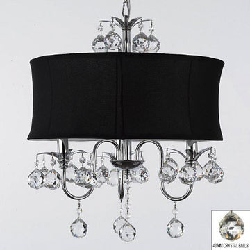 Modern Contemporary Black Drum Shade & Crystal Ceiling Chandelier Pendant Lighting Fixture W 18" H 22" - J10-B6/Black/26032/3
