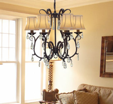 New Wrought Iron Crystal Chandelier With Shades H21" x W22" - GO-A7-CLEAR/406/6