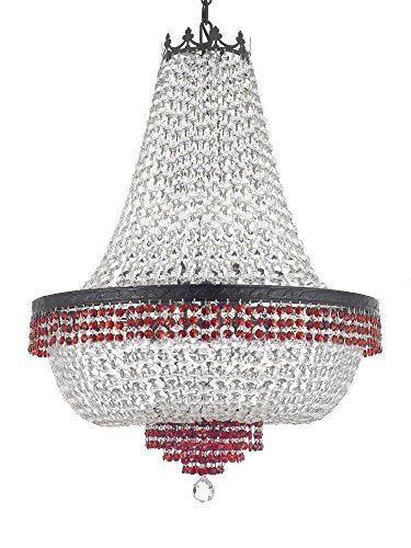 French Empire Crystal Chandelier Chandeliers Lighting Trimmed with Ruby Red Crystal With Dark Antique Finish! H36" X W30" Good for Dining Room, Foyer, Entryway, Family Room and More! - A500-B75/CB/870/14