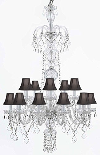 Crystal Chandelier Lighting With Black Shades H48" X W32" - G46-Blackshades/Clear/590/15