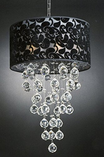 Modern Chandelier with Black Shade Rain Drop Lighting Crystal Ball Fixture Pendant Ceiling Lamp H24 X W16 6 Lights Modern - 60040/6