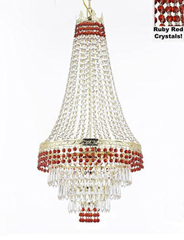 French Empire Crystal Chandelier Chandeliers Moroccan Style Lighting Trimmed With Ruby Red Crystal Great For Dining Room Foyer Entryway Family Room H30" X W17" - J10-B74/Cg/26026/4
