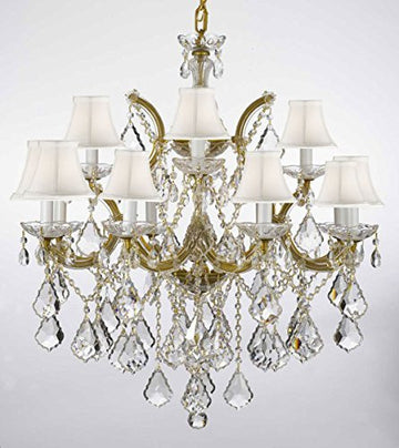 Chandelier Lighting Crystal Chandeliers With White Shades H30 "X W28" - A500-Whiteshades/B7/21532/12+1