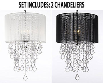 Set Of 2 - 1 White And 1 Black Empress Crystal (Tm) Chandelier With Large Shade H24" X W15" - 1Eab7/White/3/26028/3+ 1Eab7/Black/3/26029/3