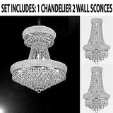 Set of 3-1 French Empire Crystal Chandelier Chandeliers H32 X W30 and 2 Empire Empress Crystal (Tm) Wall Sconce Lighting W 12" H 17" - B92/CS/541/24 + C121-1800W12SC A500-