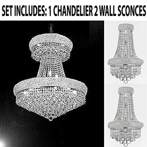 Set of 3-1 French Empire Crystal Chandelier Chandeliers H32 X W30 and 2 Empire Empress Crystal (Tm) Wall Sconce Lighting W 12" H 17" - B92/CS/541/24 + C121-1800W12SC A500-