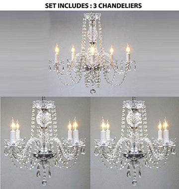 Set Of 3 - 1 Empress Crystal Chandelier Lighting H25" X W24" And 2 Authentic All Crystal Chandelier H17" X W17" - 1Ea-384/5 + 2Ea-26098/4