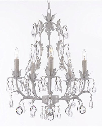White Wrought Iron Floral Chandelier Lighting W/ Crystal Balls - J10-B6/White/26016/5