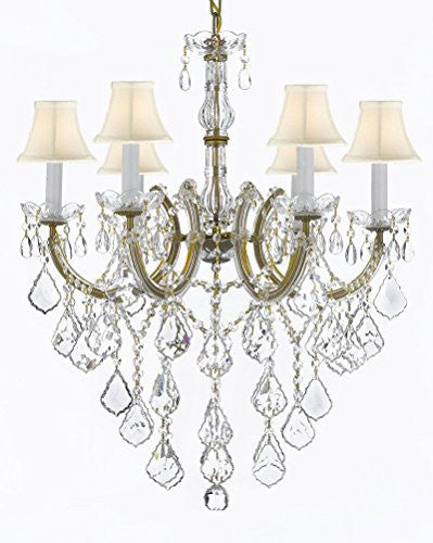 Swarovski Crystal Trimmed Chandelier Maria Theresa Chandelier Crystal Lighting Chandeliers With White Shades H 30" W 22" - J10-Sc/B12/26066/6Sw