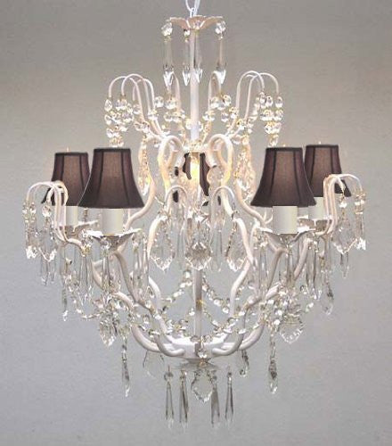 Swarovski Crystal Trimmed Chandelier Wrought Iron & Crystal Chandelier And Black Shades H27" X W21" - J10-Blackshades/C/26025/5 Sw