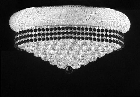 Flush French Empire Crystal Chandelier Lighting Trimmed With Jet Black Crystal Good For Dining Room Foyer Entryway Family Room And More H15" X W24" - A500-B79/Silver/Flush/542/15