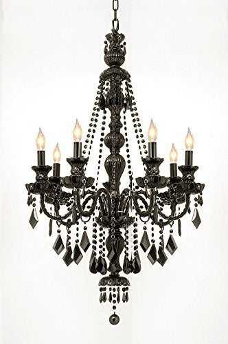 New Jet Black Gothic Crystal Chandelier Lighting H42" X W26" - J10-Black/26073/7