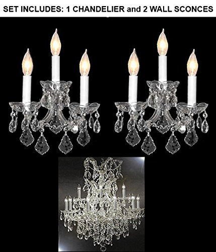 Set Of 3 - 1 Maria Theresa Crystalchandeliers Lighting H 35" W 28" And 2 Wall Sconce Crystal Lighting H14" x W11.5" Trimmed With Spectra (Tm) Crystal - Reliable Crystal Quality By Swarovski - 1Ea-Cs/52/21532/12+1 + 2Ea-Cs/2813/3-Sw A500-