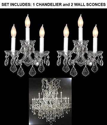 Set Of 3 - 1 Maria Theresa Crystalchandeliers Lighting H 35" W 28" And 2 Wall Sconce Crystal Lighting H14" x W11.5" Trimmed With Spectra (Tm) Crystal - Reliable Crystal Quality By Swarovski - 1Ea-Cs/52/21532/12+1 + 2Ea-Cs/2813/3-Sw A500-