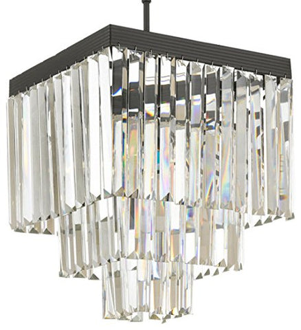 Inspired Odeon Style Crystal Glass Fringe 3-Tier Chandelier W 12" X H 19" - 26008/3