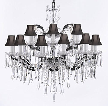 Nineteenth C. Baroque Iron & Empress Crystal (Tm) Chandelier Lighting Crystal Icicles H 28" X W 30" With Black Shades - G83-Blackshades/B27/995/18
