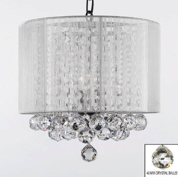 Crystal Chandelier With Large White Shade & Balls H15" X W15" - G7-B6/White/Sm/26028/3