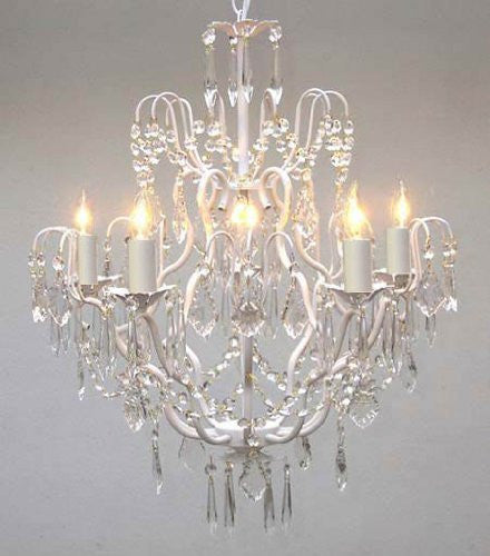 White Wrought Iron Crystal Chandelier Lighting H27" X W21" - J10-White/C/26025/5