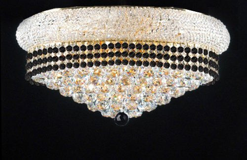 Flush French Empire Crystal Chandelier Lighting Trimmed With Jet Black Crystal Good For Dining Room Foyer Entryway Family Room And More H15" X W24" - A500-B79/Flush/542/15
