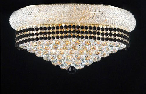 Flush French Empire Crystal Chandelier Lighting Trimmed With Jet Black Crystal Good For Dining Room Foyer Entryway Family Room And More H15" X W24" - A500-B79/Flush/542/15