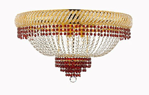 Flush French Empire Crystal Chandelier Lighting Trimmed With Ruby Red Crystal Good For Dining Room Foyer Entryway Family Room And More H18" X W27" - A500-B74/Cg/Flush/448/12