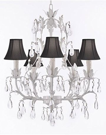 White Wrought Iron Floral Chandelier Lighting Crystal Chandeliers With Shades - J10-Sc/Blackshade/White/26016/5