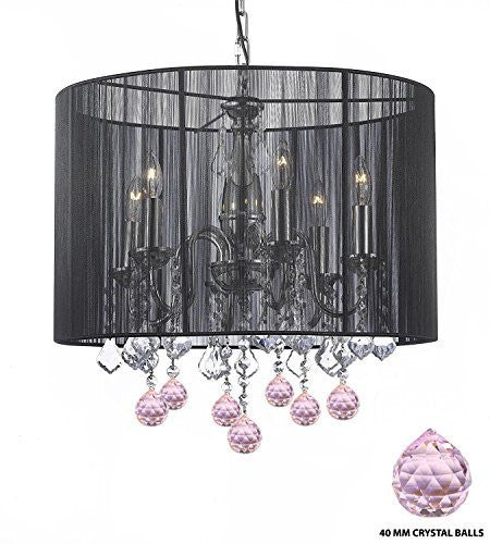 Crystal Chandelier Chandeliers With Large Black Shade And Pink Crystal Balls H 19.5" X W 18.5" - J10-B76/1124/6