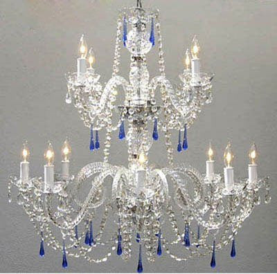 Swarovski Crystal Trimmed Chandelier Authentic All Crystal Chandelier With Blue Crystals - J10-26048/8+4/Blue Sw