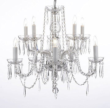 Crystal Icicle Waterfall Chandelier Lighting Dining Room Chandeliers H25" X W24" 10 Lights Swag Plug In-Chandelier W/ 14' Feet Of Hanging Chain And Wire - G46-B15/B10/1122/5+5