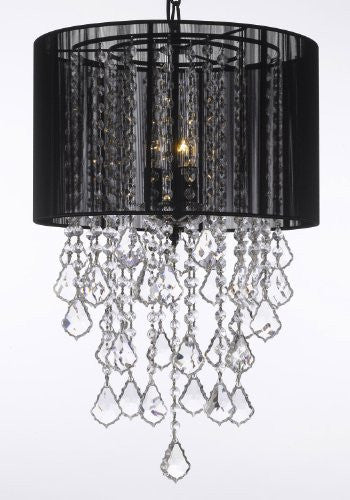 Crystal Chandelier With Large Black Shade H24" X W15" Trimmed With Spectra (Tm) Crystal - Reliable Crystal Quality By Swarovski - G7-B7/Black/3/26029/3Sw