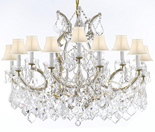 Swarovski Crystal Trimmed Maria Theresa Chandelier Crystal Lighting Chandeliers Lights Fixture Pendant Ceiling Lamp For Dining Room Entryway Living Room With Large Luxe Crystals H28" X W37" - A500-Cg/B89/Whiteshades/21510/15+1Sw