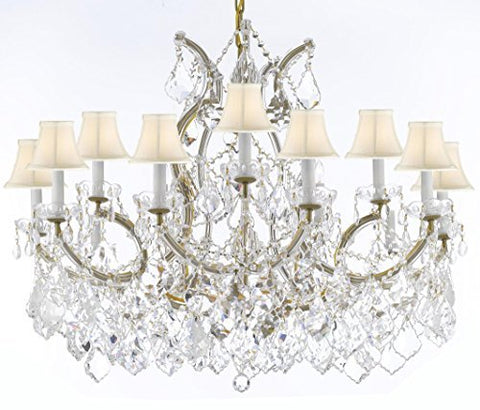 Swarovski Crystal Trimmed Maria Theresa Chandelier Crystal Lighting Chandeliers Lights Fixture Pendant Ceiling Lamp For Dining Room Entryway Living Room With Large Luxe Crystals H28" X W37" - A500-Cg/B89/Whiteshades/21510/15+1Sw