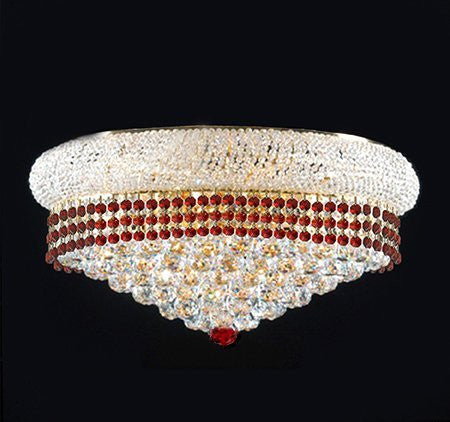 Flush French Empire Crystal Chandelier Lighting Trimmed With Ruby Red Crystal Good For Dining Room Foyer Entryway Family Room And More H15" X W24" - A500-Flush/B74/542/15