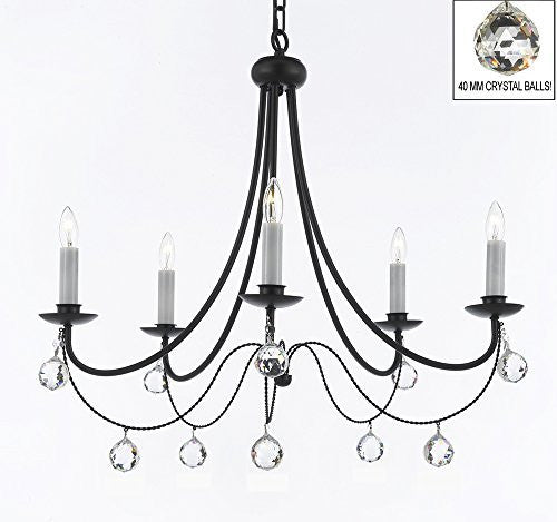 Empress Crystal (Tm) Wrought Iron Chandelier Lighting H.22.5" X W.26" With Crystal Balls - J10-B6/26031/5
