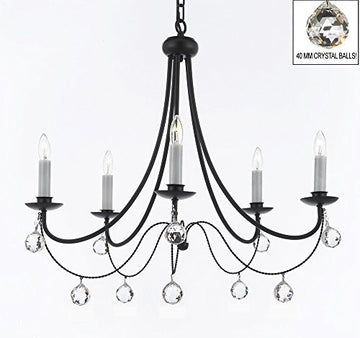 Empress Crystal (Tm) Wrought Iron Chandelier Lighting H.22.5" X W.26" With Crystal Balls - J10-B6/26031/5