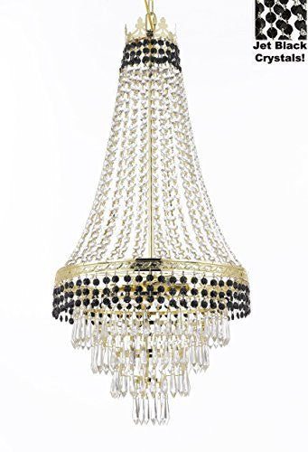 French Empire Crystal Chandelier Chandeliers Lighting Trimmed With Jet Black Crystal Great For Dining Room Foyer Entryway Family Room H30" X W17" - J10-B87/Cg/26026/4