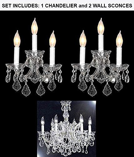 Set Of 3 - 1 Maria Theresa Chandelier Crystal Lighting Chandeliers H 20" W 22" And 2 Maria Theresa Wall Sconce Crystal Lighting H14" x W11.5" - 1Ea-Silver/26067/6 + 2Ea-Silver/2813/3