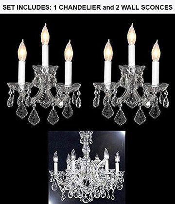 Set Of 3 - 1 Maria Theresa Crystal Chandelier Lighting H 20" W 22" And 2 Wall Sconce Crystal Lighting H14" x W11.5" Trimmed With Spectra (Tm) Crystal - Reliable Crystal Quality By Swarovski - 1Ea-Silver/26067/6 + 2Ea-Silver/2813/3-Sw