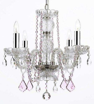 CRYSTAL CHANDELIER CHANDELIERS LIGHTING WITH PINK COLOR CRYSTAL W/CHROME SLEEVES! - J10-B43/PINKB2/26098/4