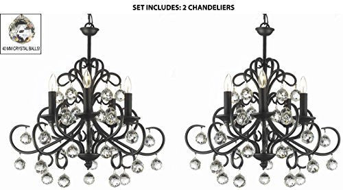 Set Of 2 - Bellora Crystal Wrought Iron Chandelier Lighting With Faceted Crystal Balls H 22" W 20" - 2Ea-26070/5