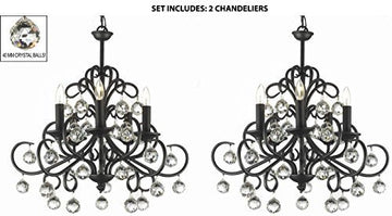 Set Of 2 - Bellora Crystal Wrought Iron Chandelier Lighting With Faceted Crystal Balls H 22" W 20" - 2Ea-26070/5