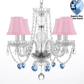 Swarovski Crystal Trimmed Chandelier Chandelier Lighting W/ Crystal Blue Shades & Hearts - J10-B15/B85/Pinkshades/26098/4Sw