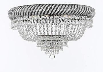 Swarovski Crystal Trimmed French Empire Flush Chandelier H16" X W23" with Dark Antique Finish! Good for Dining Room, Foyer, Entryway, Family Room and More! - A500-FLUSH/CB/448/9SW
