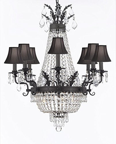 Swarovski Crystal Trimmed Chandelier Empire Crystal Chandelier Lighting With Shades And Dark Antique Finish - A500-Sc/Blackshade/B88/1280/8+4 Sw