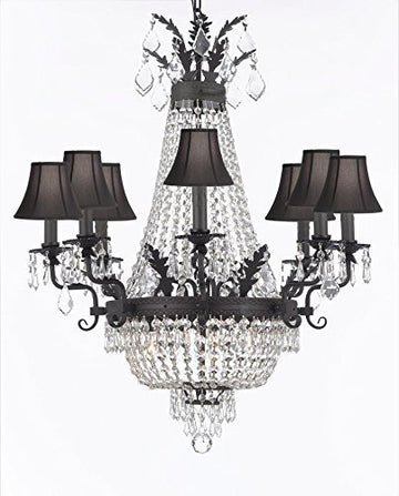 Swarovski Crystal Trimmed Chandelier Empire Crystal Chandelier Lighting With Shades And Dark Antique Finish - A500-Sc/Blackshade/B88/1280/8+4 Sw