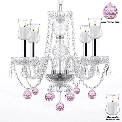Crystal Chandelier Lighting W/Candle Votives w/Chrome Sleeves! H17" W17" - For Indoor/Outdoor Use! Great for Outdoor Events, Hang from Trees/Gazebo / Pergola/Porch / Patio/Tent ! - J10-B43/B31/B76/26098/4