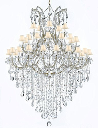 Maria Theresa Crystal Chandelier Trimmed With Spectratm Crystal And White Shade - Reliable Crystal Quality By Swarovski - A500-Gold/Whiteshade/B13/2756/36+1Sw