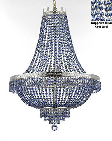 French Empire Crystal Chandelier Lighting - Dressed With Sapphire Blue Color Crystals Great For A Dining Room Entryway Foyer Living Room H30" X W24" - A500-B82/Cs/870/9